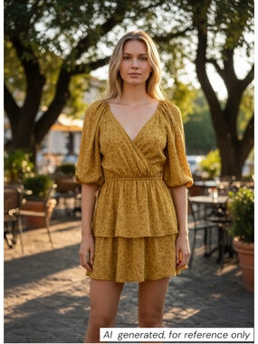 SADIE & SAGE Leopard Print Gold Puff Sleeves Tiered Mini Dress, Ruffle, Sz S